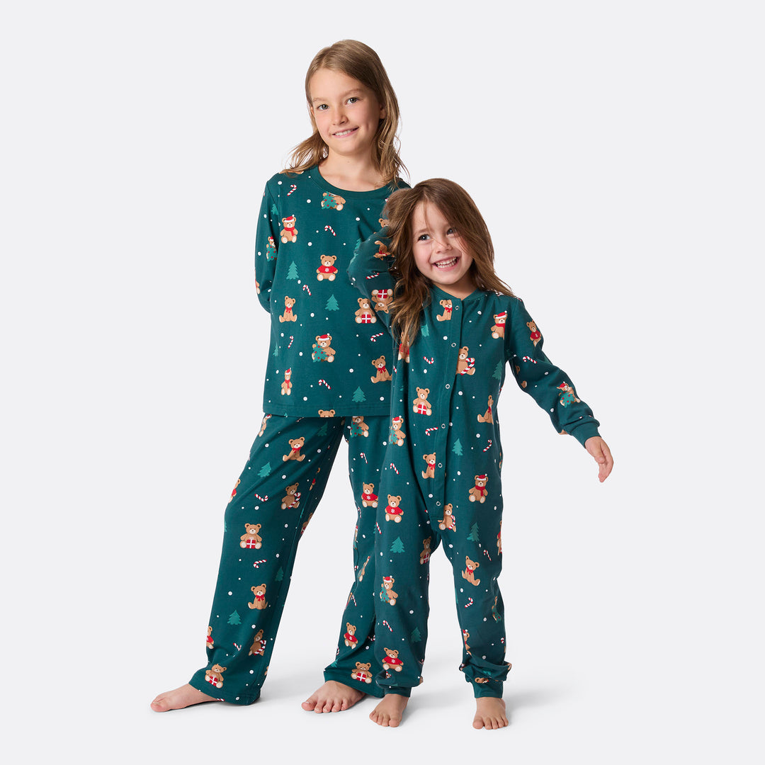 Kids' Green Teddy Bear Christmas Pyjamas