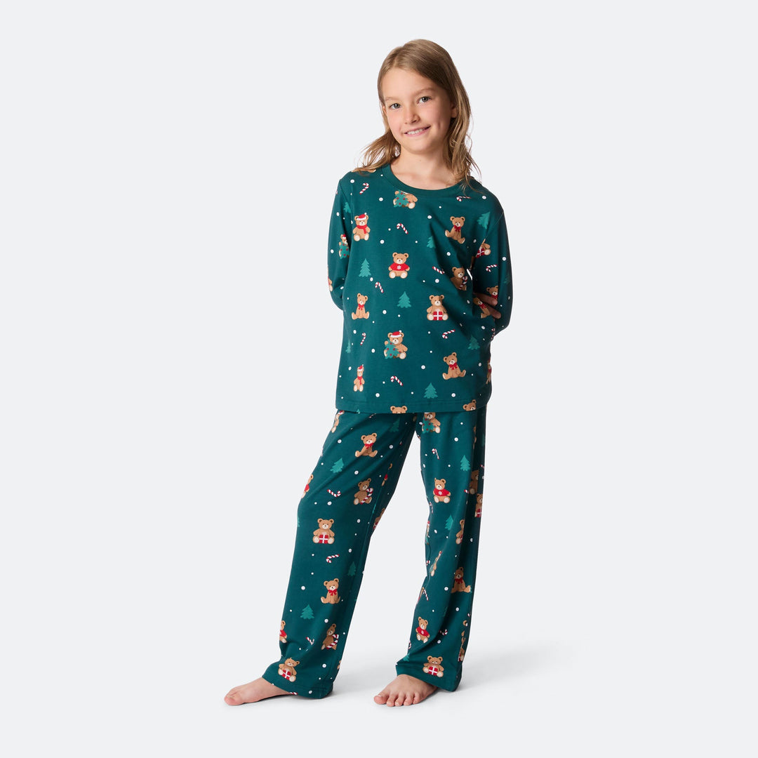 Kids' Green Teddy Bear Christmas Pyjamas