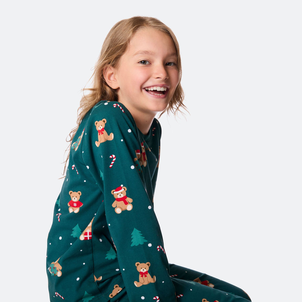 Kids' Green Teddy Bear Christmas Pyjamas