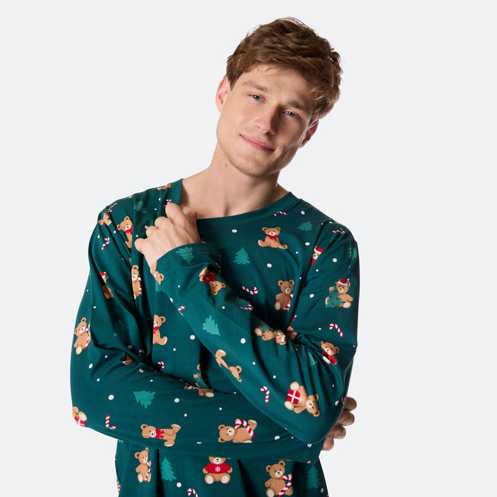 Men's Green Teddy Bear Christmas Pyjamas
