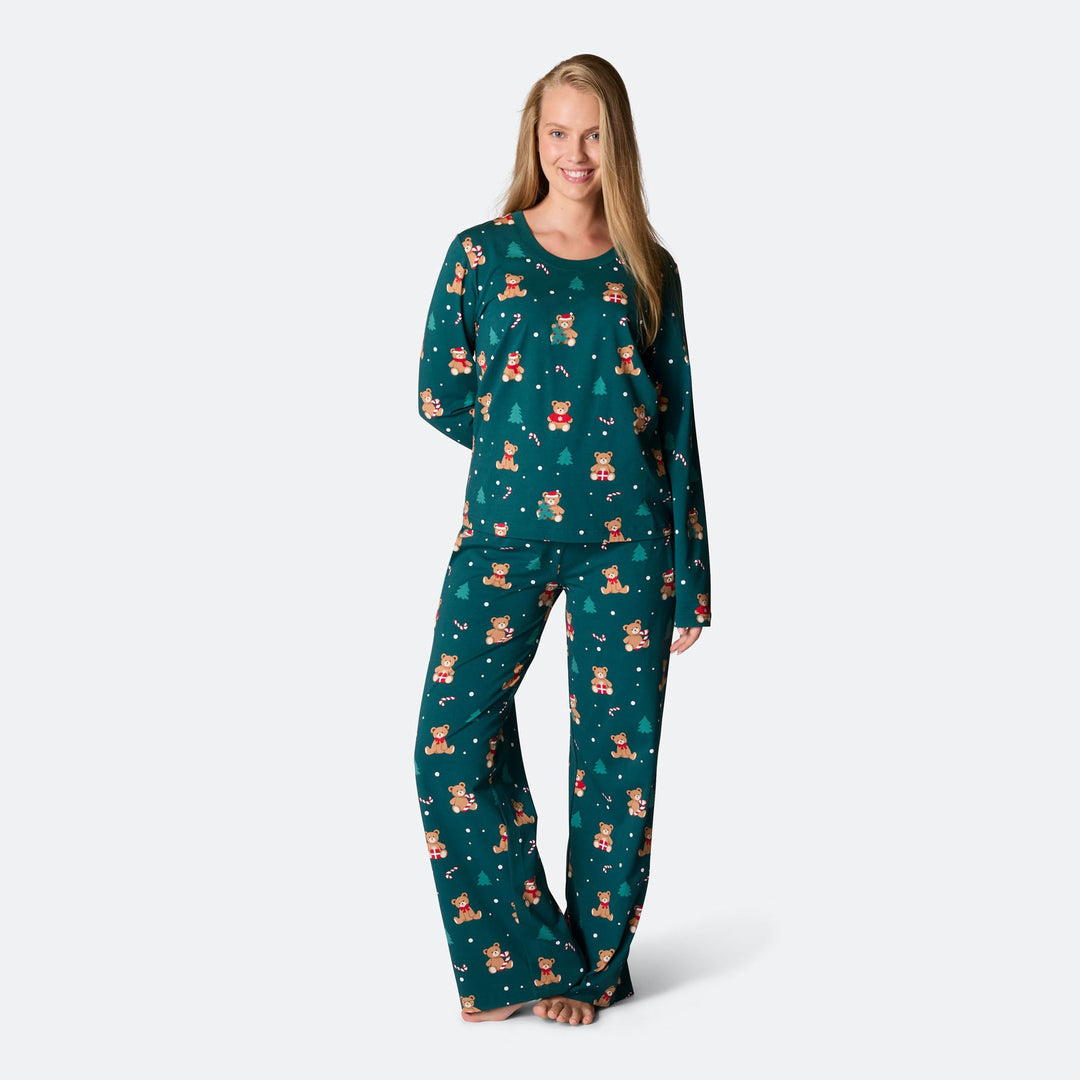 Women's Green Teddy Bear Christmas Pyjamas