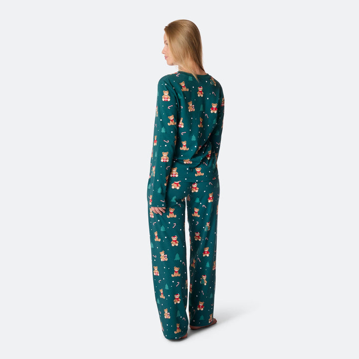 Women's Green Teddy Bear Christmas Pyjamas