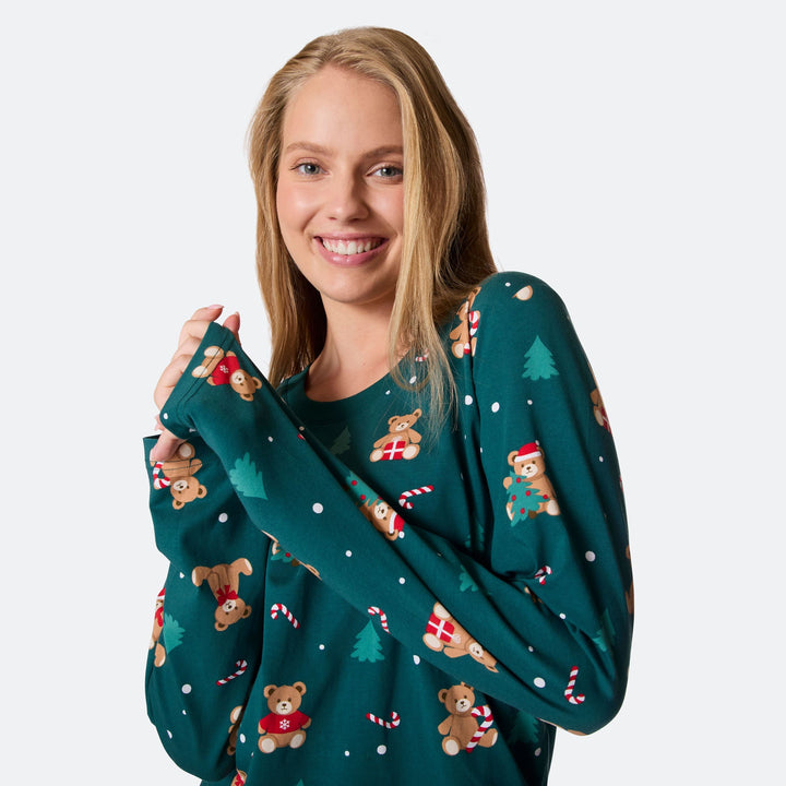 Women's Green Teddy Bear Christmas Pyjamas