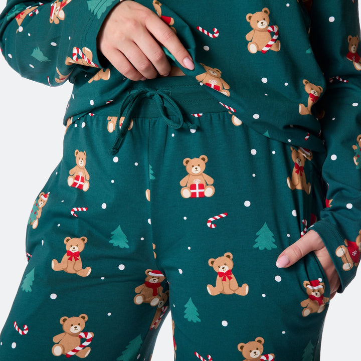 Women's Green Teddy Bear Christmas Pyjamas