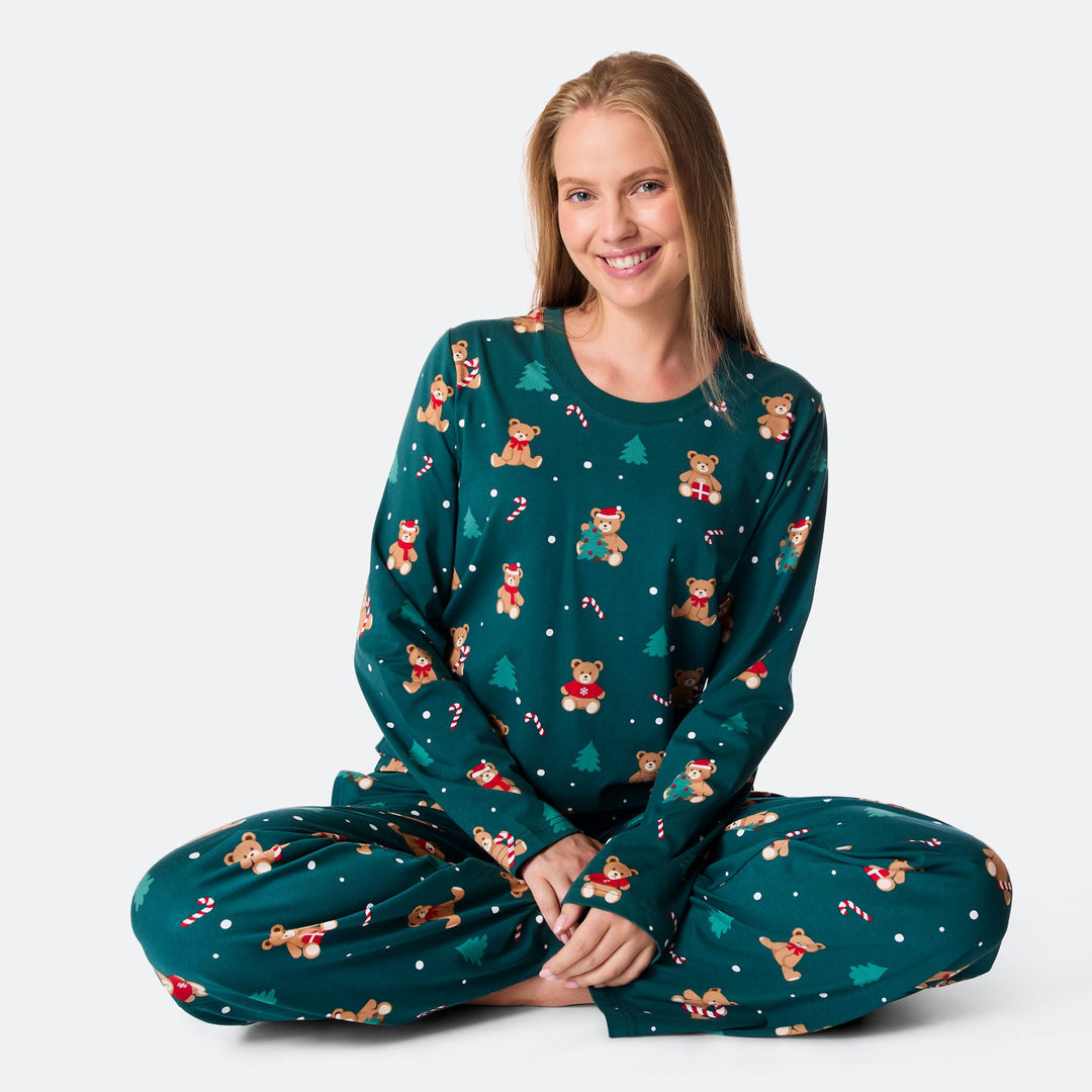 Women's Green Teddy Bear Christmas Pyjamas