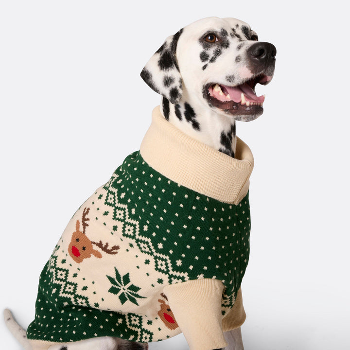 Dogs' Green Retro Reindeer Christmas Sweater