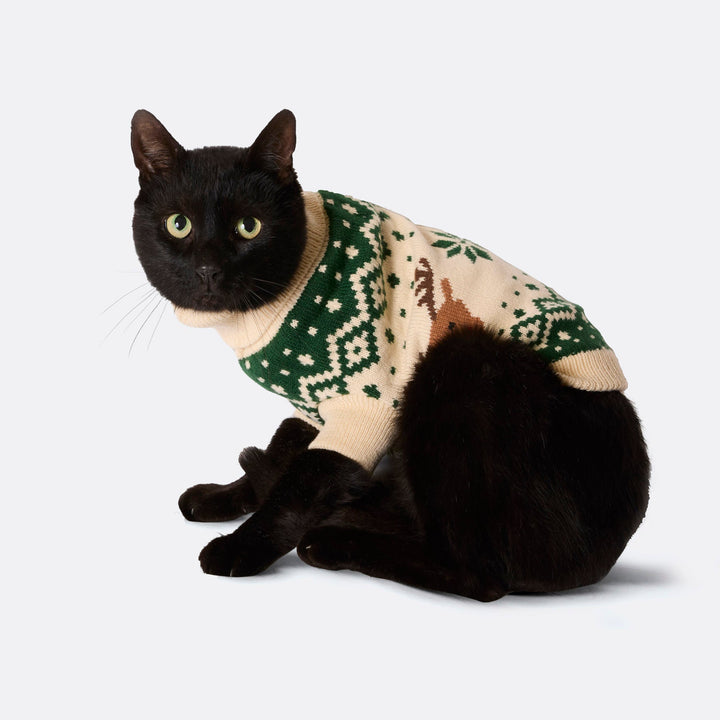 Cats' Green Retro Reindeer Christmas Sweater