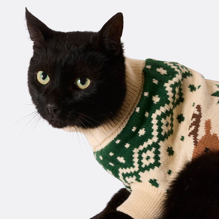 Cats' Green Retro Reindeer Christmas Sweater