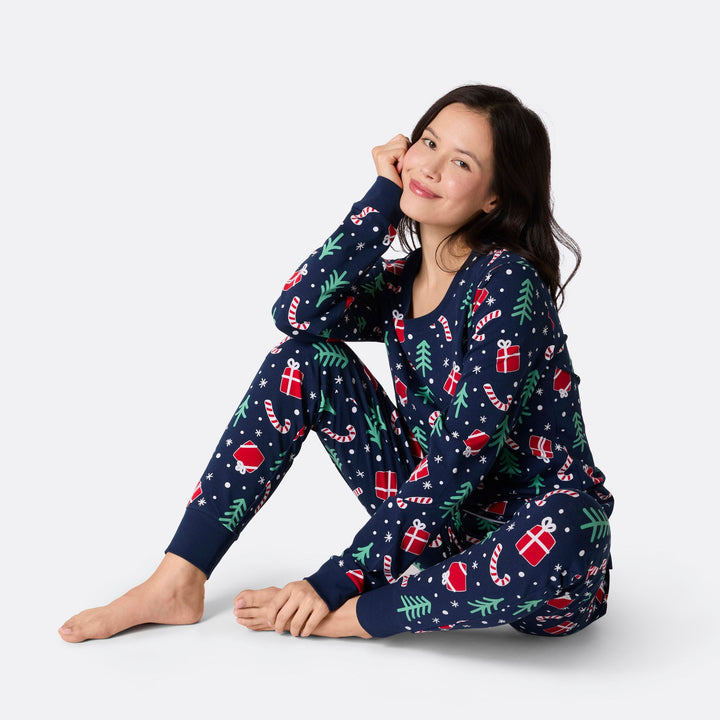 Women's Blue Christmas Pattern Christmas Pyjamas