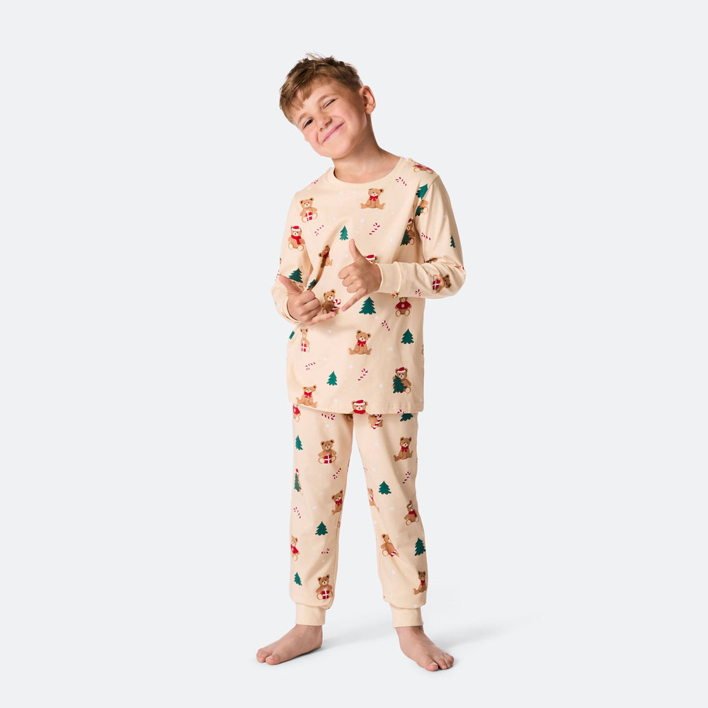 Kids' Beige Teddy Bear Christmas Pyjamas