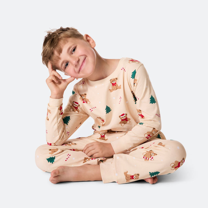 Kids' Beige Teddy Bear Christmas Pyjamas