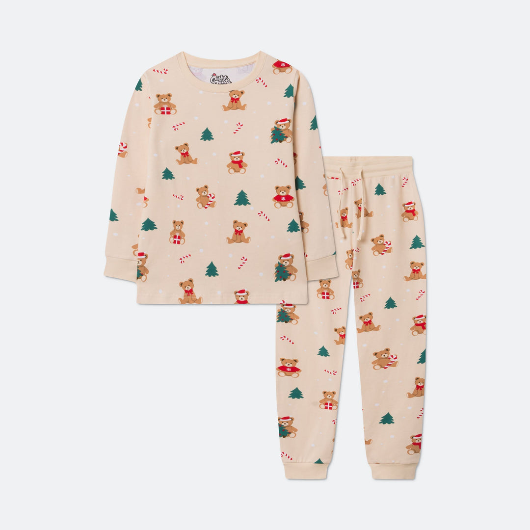 Kids' Beige Teddy Bear Christmas Pyjamas