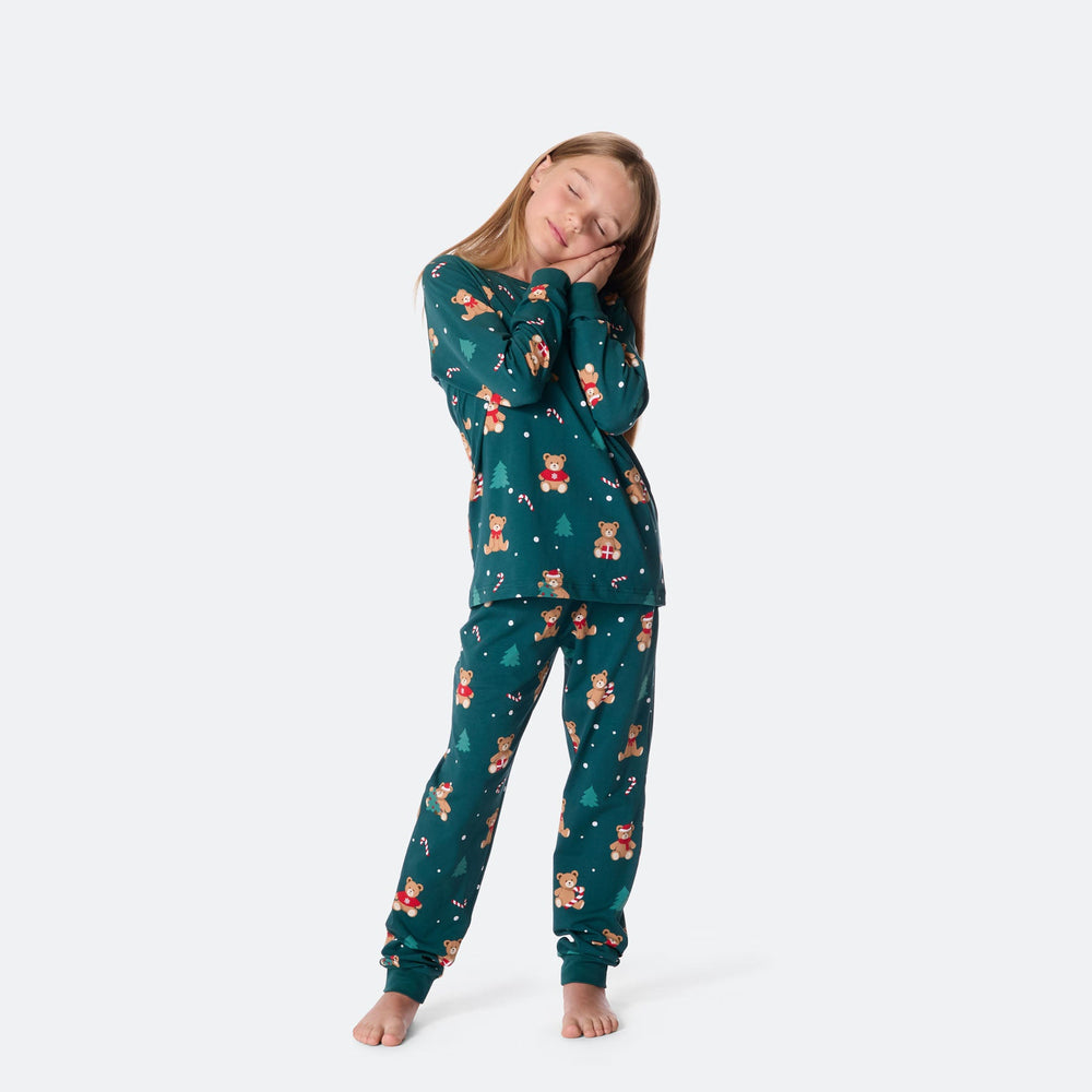 Kids' Green Teddy Bear Christmas Pyjamas