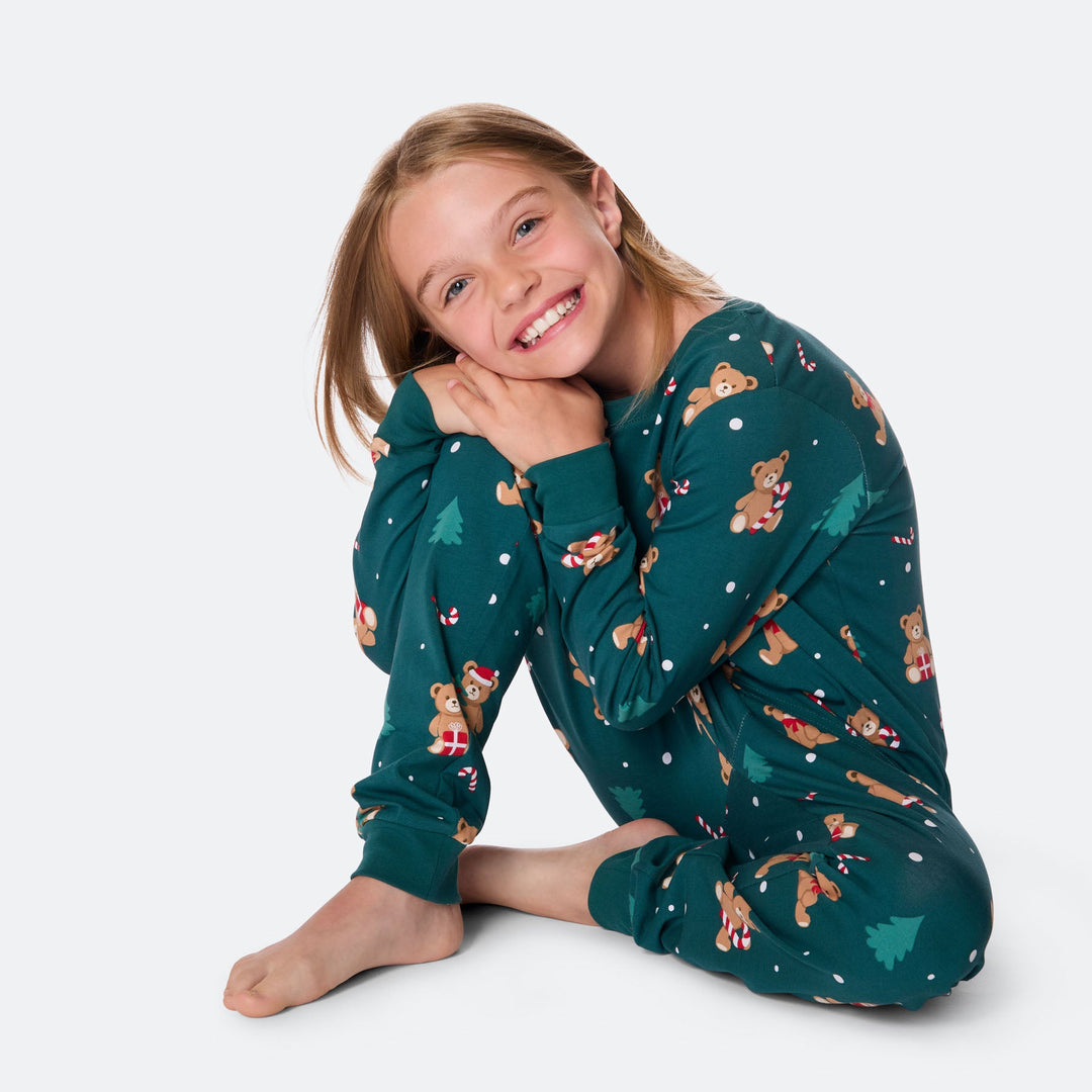 Kids' Green Teddy Bear Christmas Pyjamas