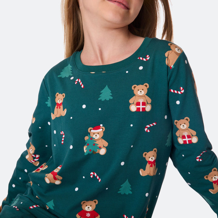 Kids' Green Teddy Bear Christmas Pyjamas