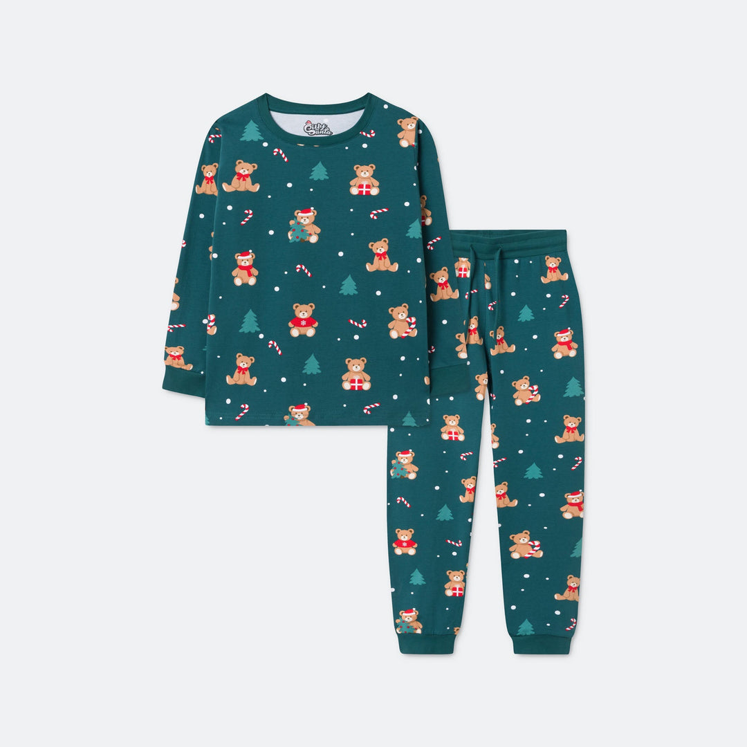 Kids' Green Teddy Bear Christmas Pyjamas