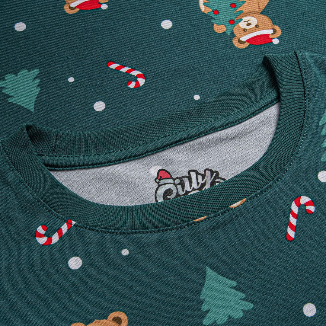 Kids' Green Teddy Bear Christmas Pyjamas