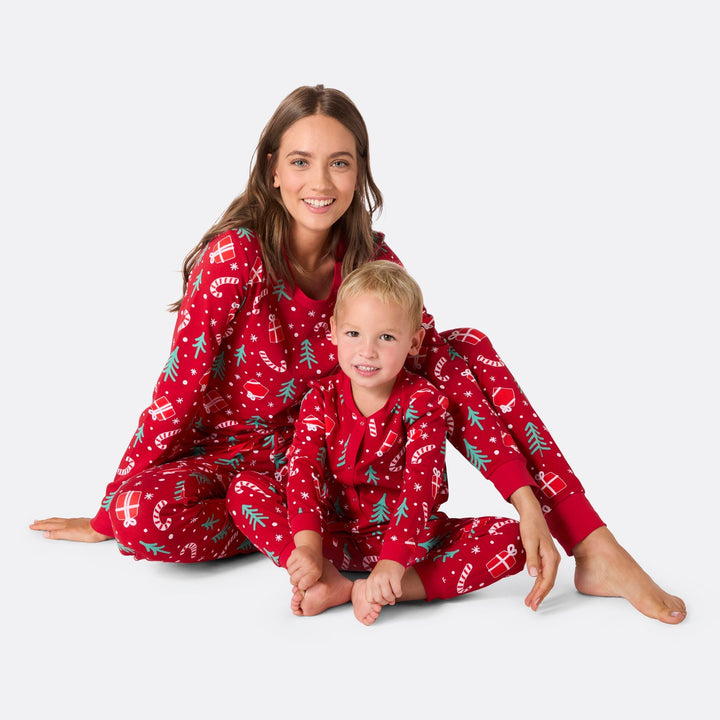 Red Christmas Pattern Christmas Pyjamas Family