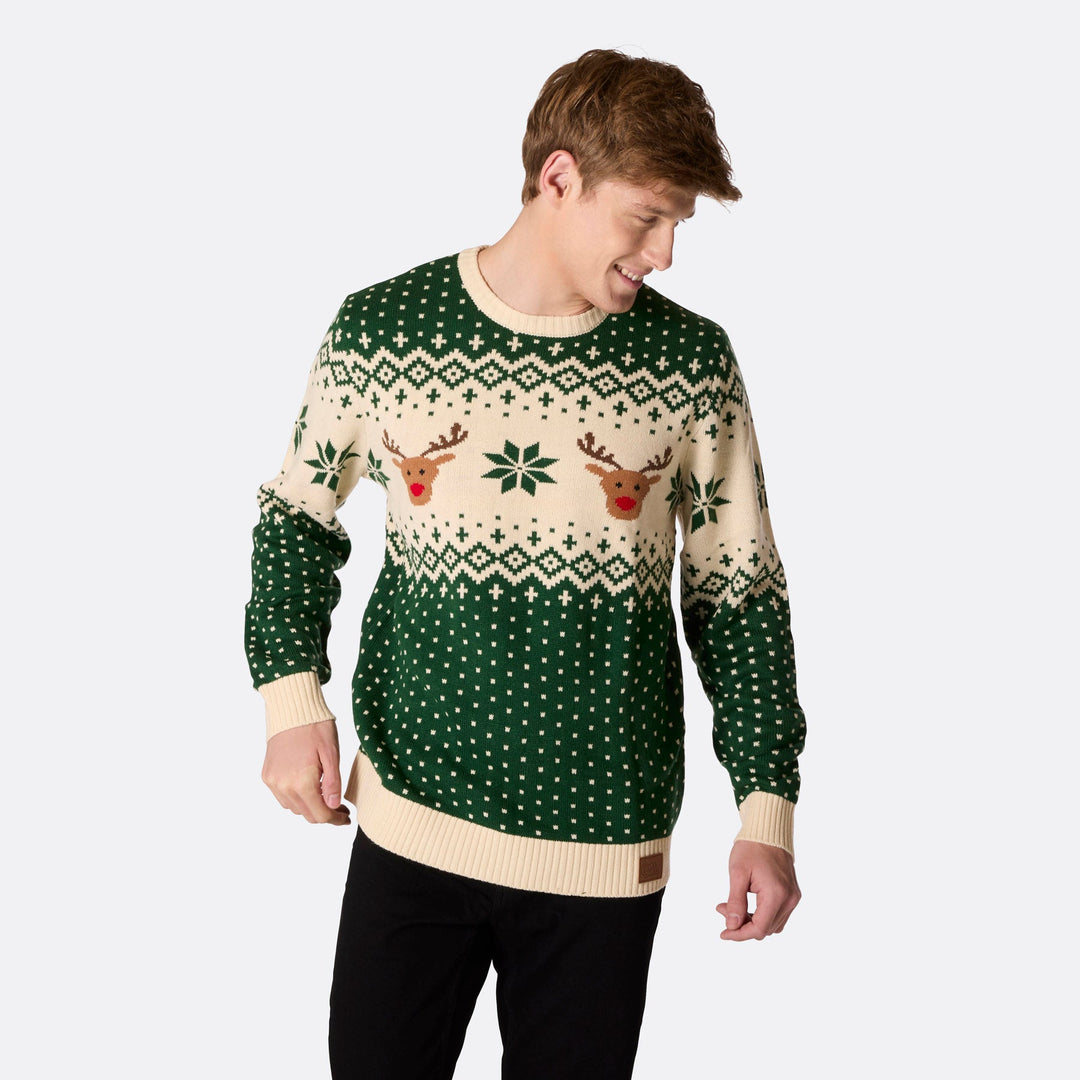 Men's Retro Reindeer Green Christmas Sweater