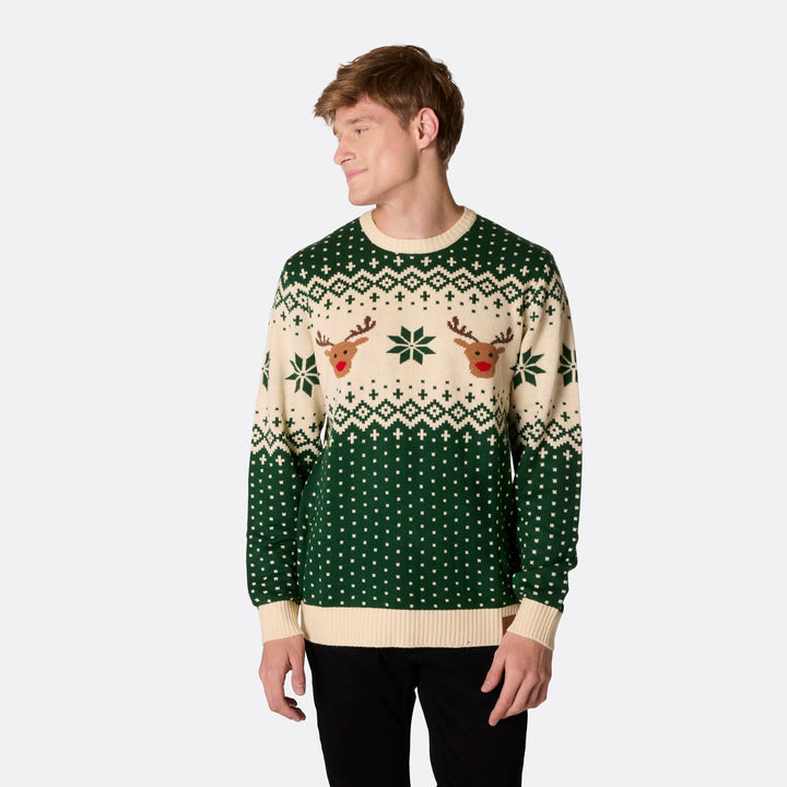 Men's Retro Reindeer Green Christmas Sweater