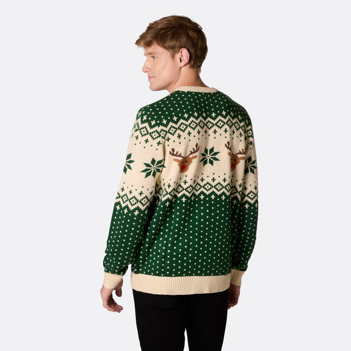 Men's Retro Reindeer Green Christmas Sweater