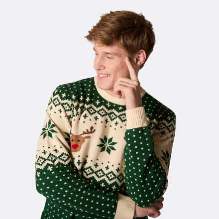 Men's Retro Reindeer Green Christmas Sweater