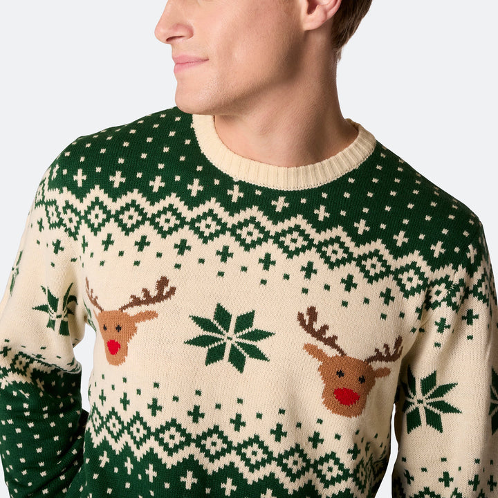 Men's Retro Reindeer Green Christmas Sweater