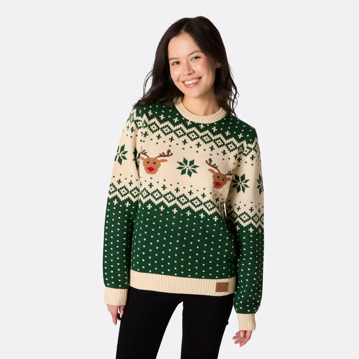 Women's Retro Reindeer Green Christmas Sweater