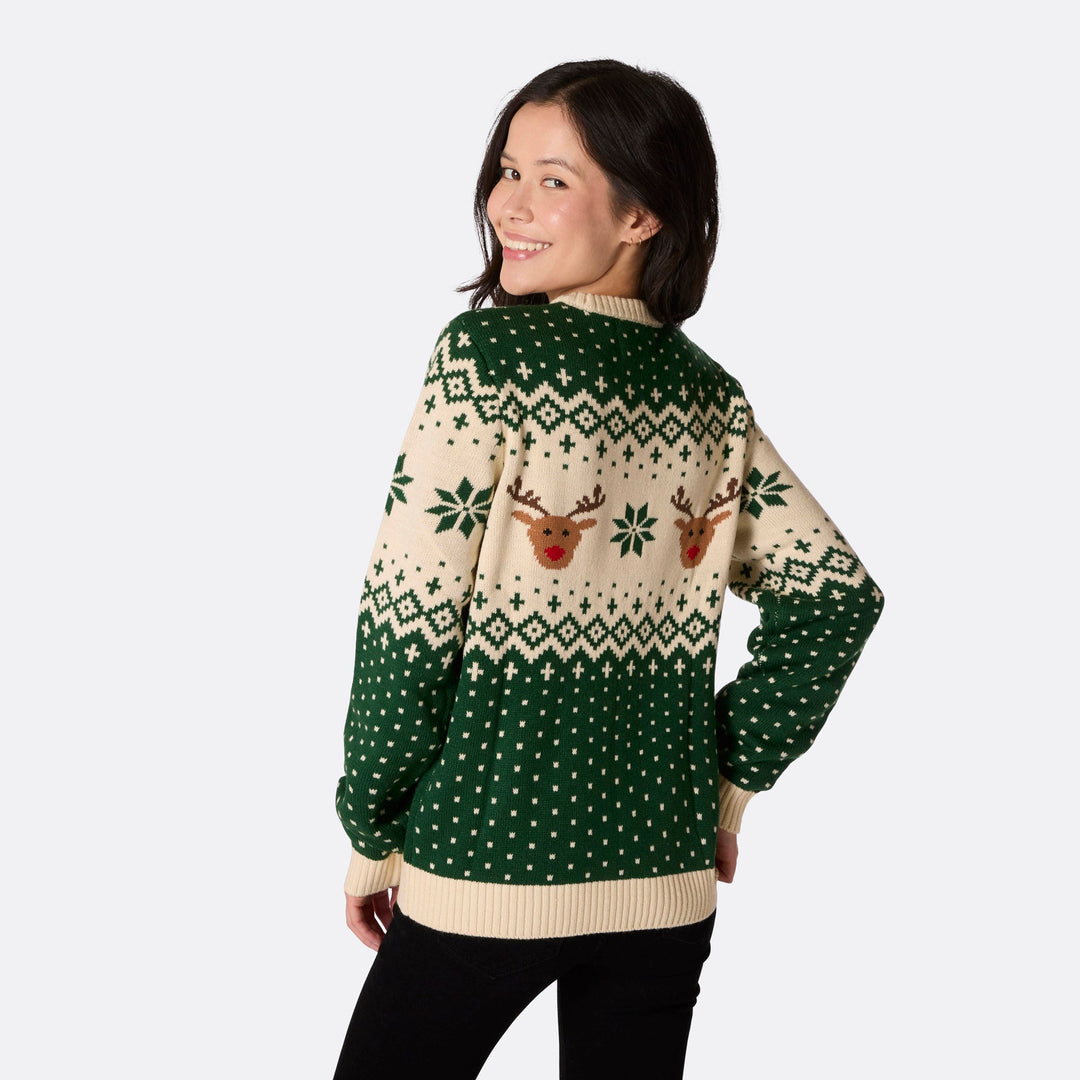 Women's Retro Reindeer Green Christmas Sweater