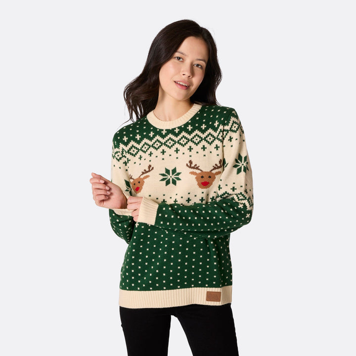 Women's Retro Reindeer Green Christmas Sweater