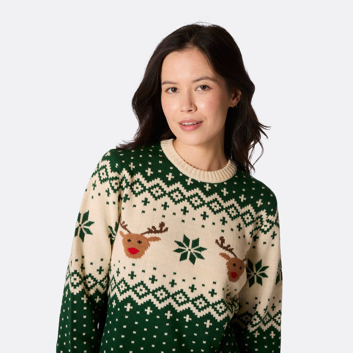 Women's Retro Reindeer Green Christmas Sweater