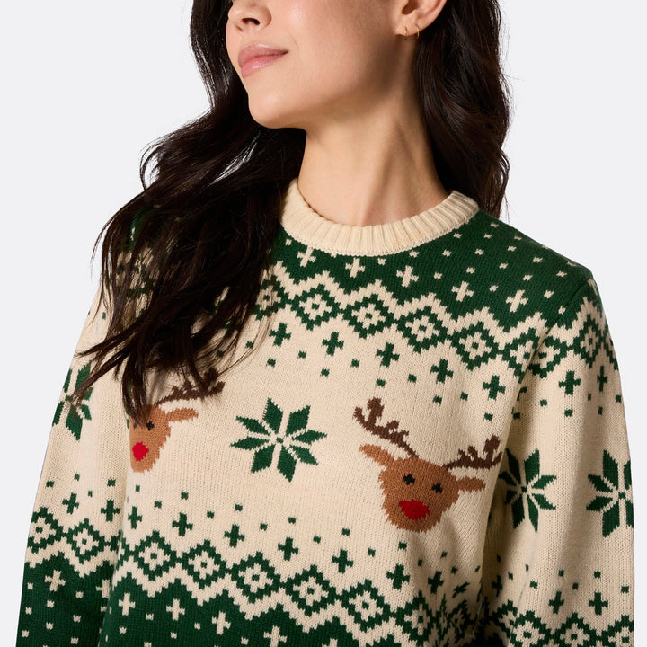 Women's Retro Reindeer Green Christmas Sweater