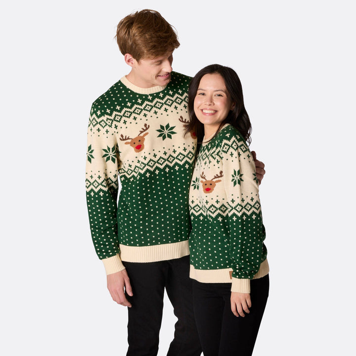 Green Retro Reindeer Matching Family Christmas Sweaters