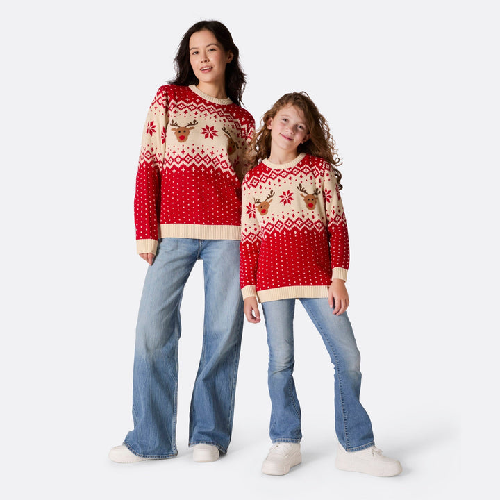 Red Retro Reindeer Matching Family Christmas Sweaters