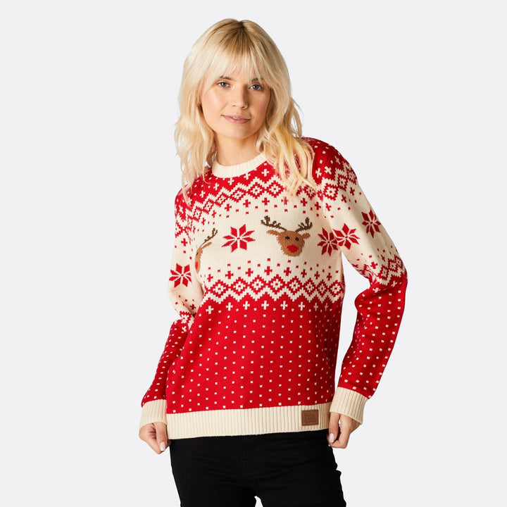 Women's Retro Reindeer Red Christmas Sweater