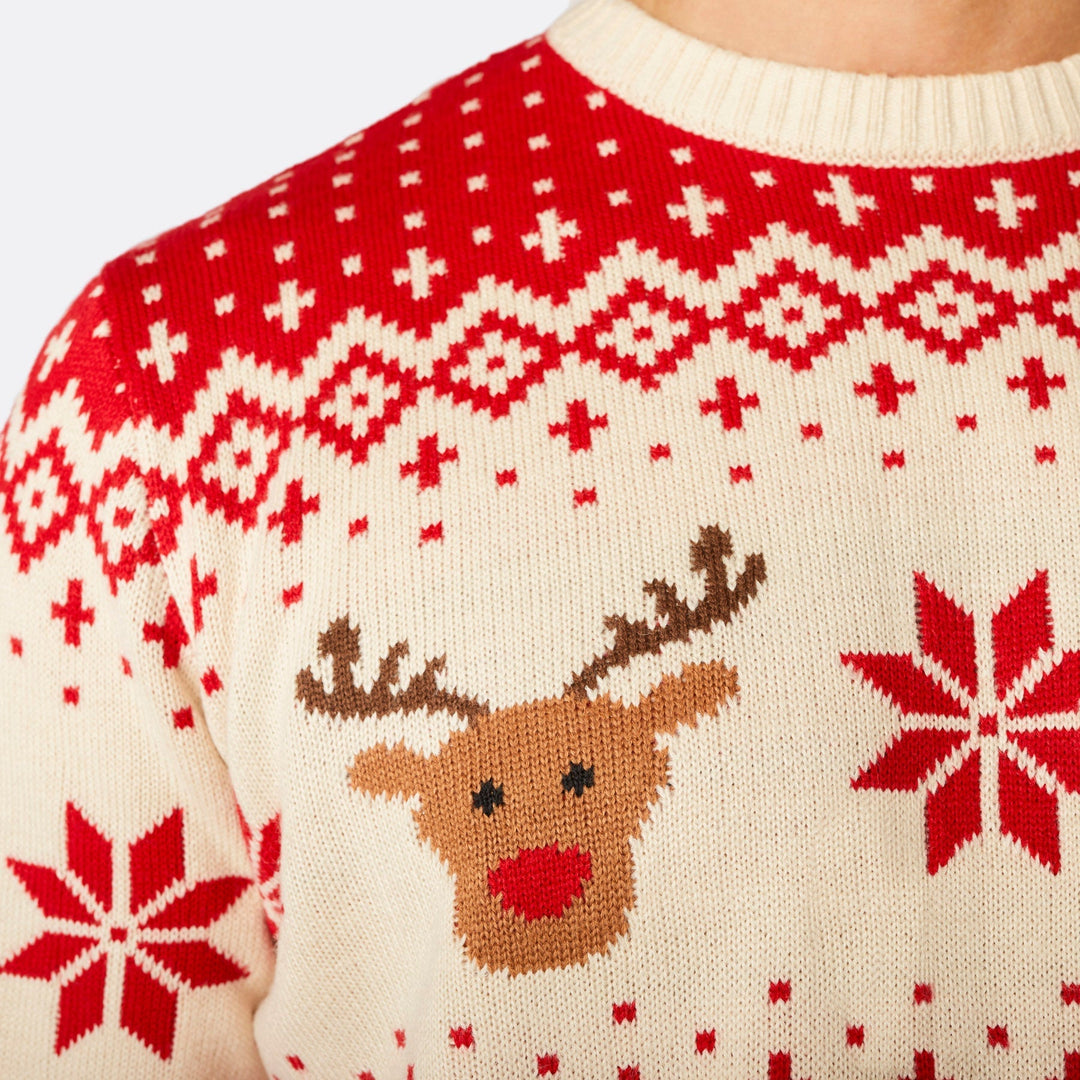 Red Retro Reindeer Matching Family Christmas Sweaters