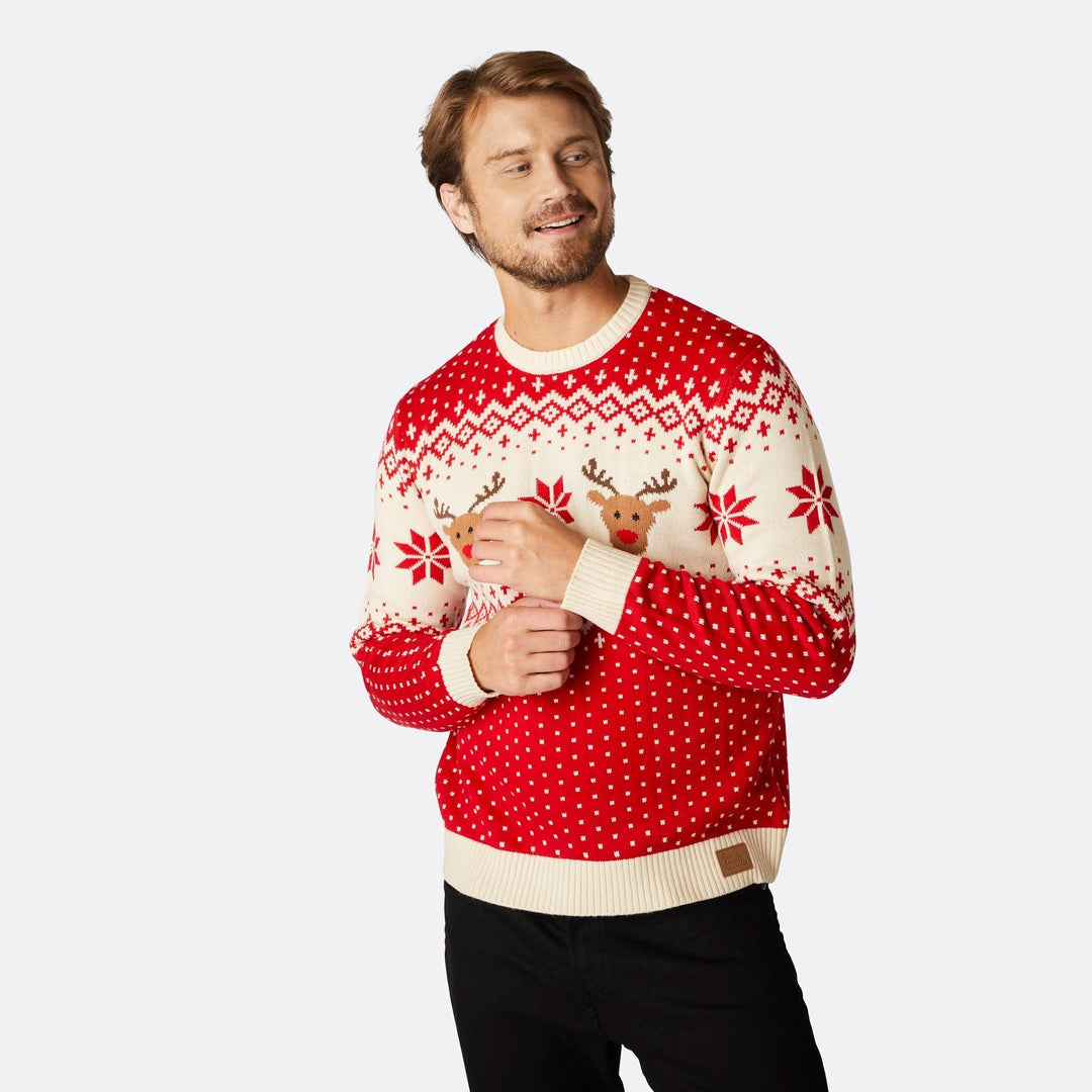 Red Retro Reindeer Matching Family Christmas Sweaters