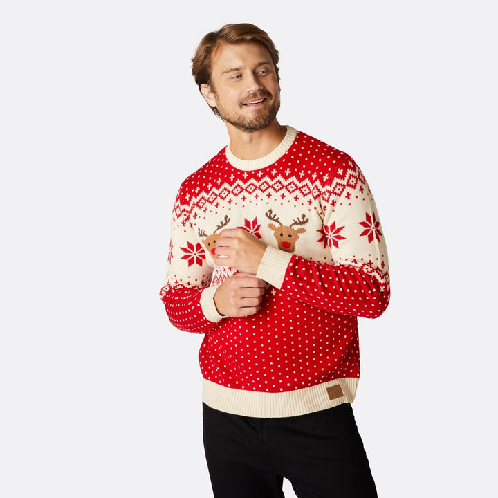 Red Retro Reindeer Matching Family Christmas Sweaters