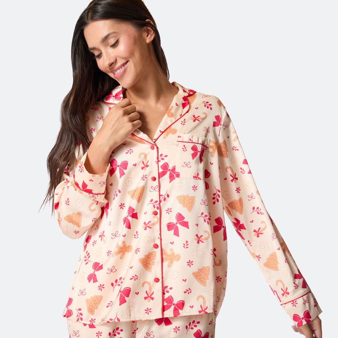 Women's Gingerbread Satin Christmas Pyjamas
