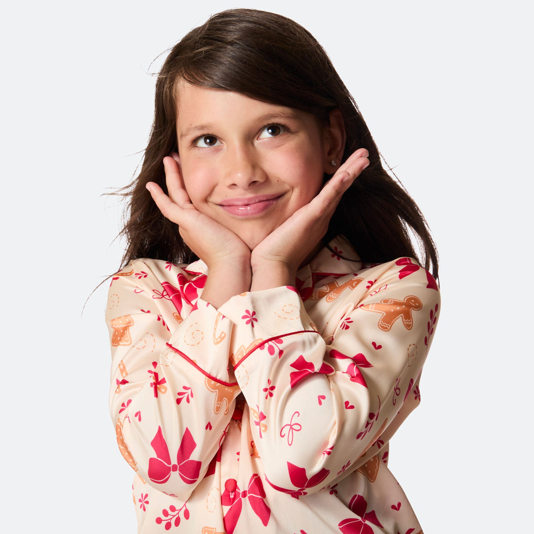 Kids' Gingerbread Satin Christmas Pyjamas