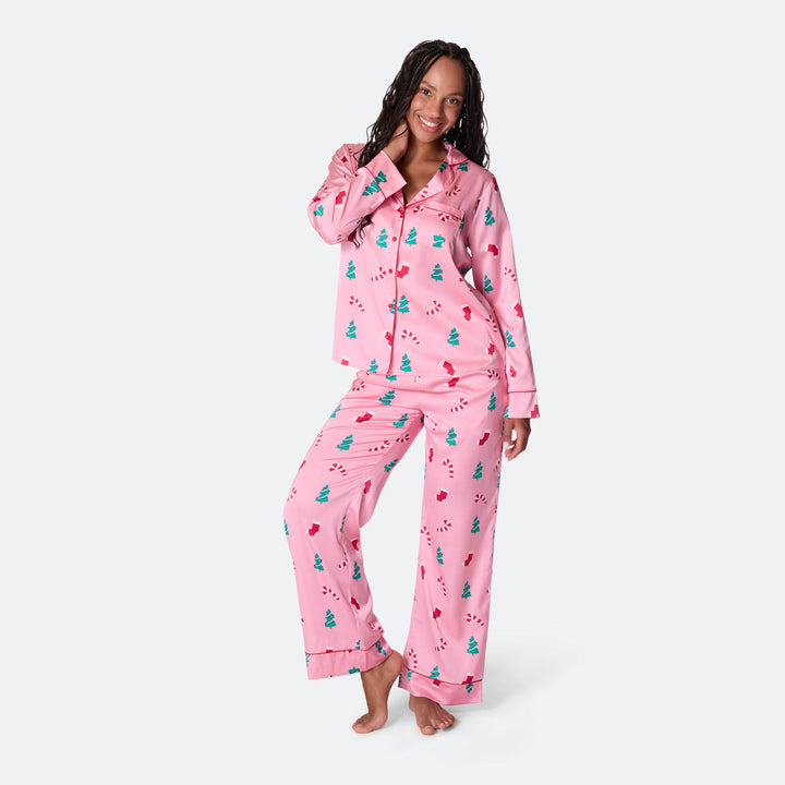Women's Pink Satin Christmas Pyjamas
