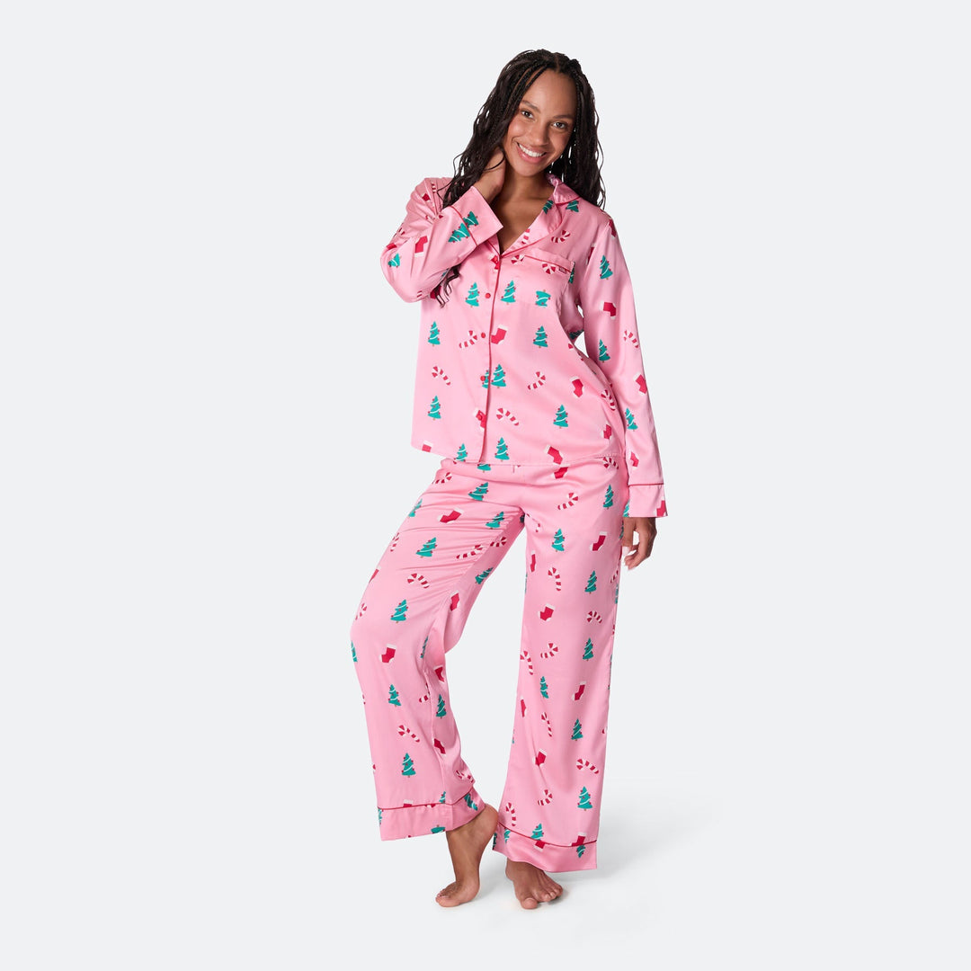 Women's Pink Satin Christmas Pyjamas
