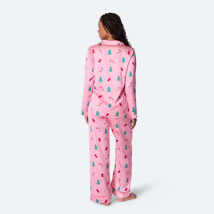 Women's Pink Satin Christmas Pyjamas