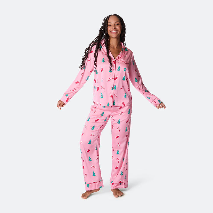 Women's Pink Satin Christmas Pyjamas