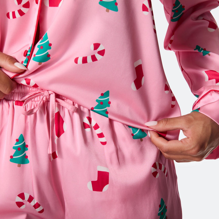 Women's Pink Satin Christmas Pyjamas
