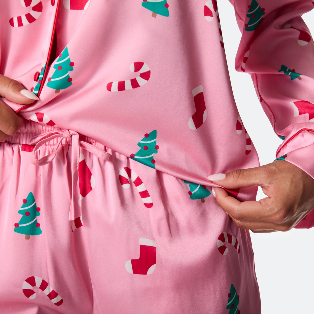 Women's Pink Satin Christmas Pyjamas