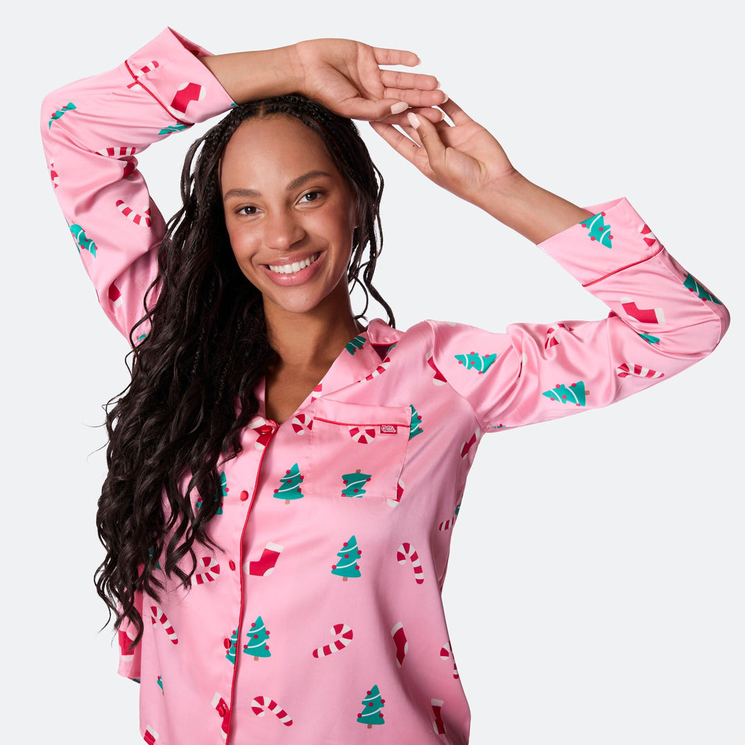 Women's Pink Satin Christmas Pyjamas