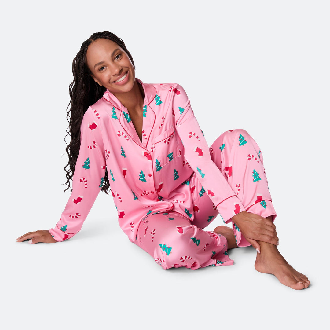 Women's Pink Satin Christmas Pyjamas
