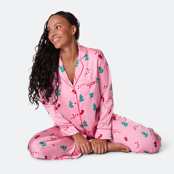 Women's Pink Satin Christmas Pyjamas
