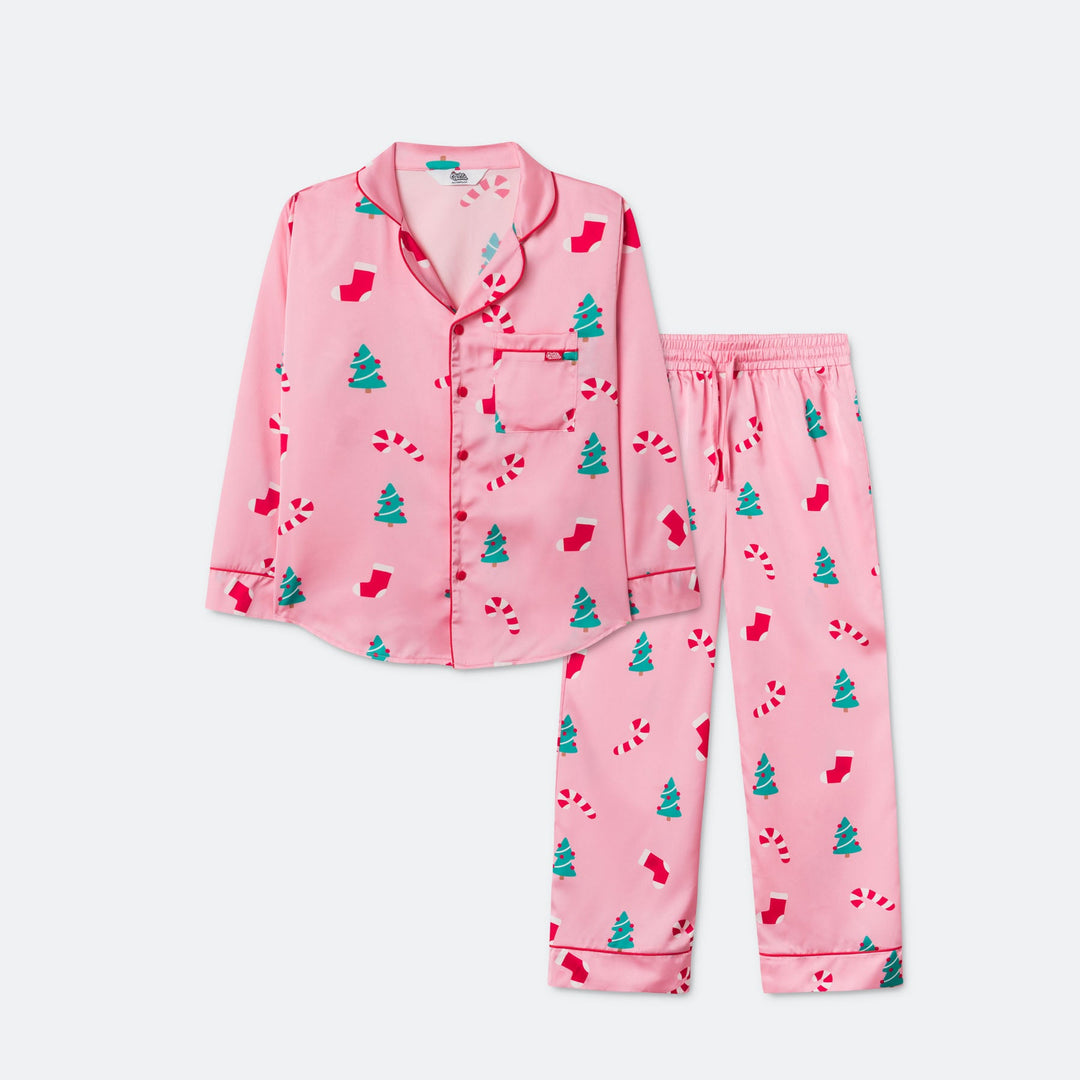 Kids' Pink Satin Christmas Pyjamas